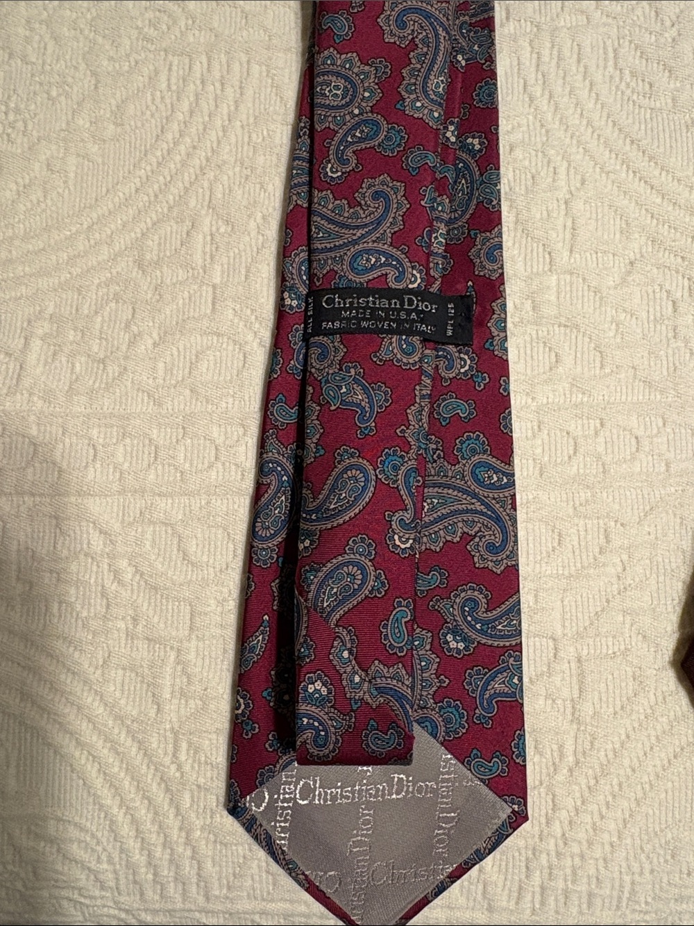 Dior Men’s Maroon Tie with Blue Paisley Motif